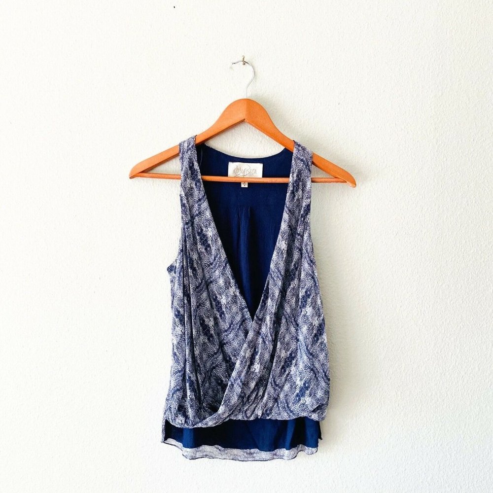 Rory Beca 100% Silk Sleeveless Vneck Wrap Blouse S